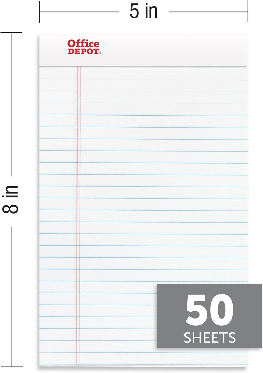 Office Depot Brand Writing Pads, 5in x 8in, Narrow Ruled, 50 Sheets, White, Pack Of 12 Pads