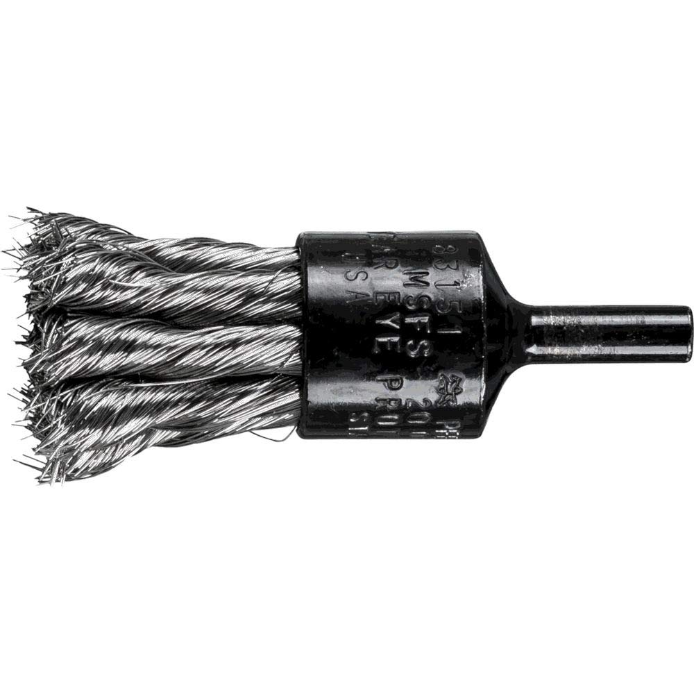 Pferd 83151 Stem Mounted Straight Cup Power Knot Wire End Brush, Round Shank, Stainless Steel Bristles, 3/4" Diameter