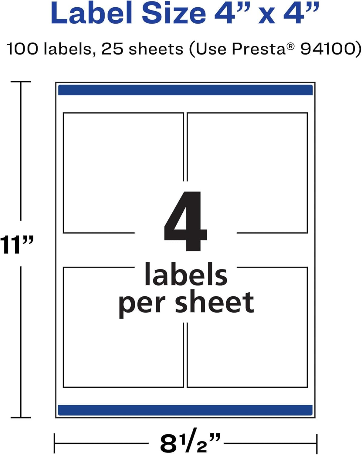 AVERY Durable Waterproof Square Labels, Sure Feed Technology, 4" x 4"