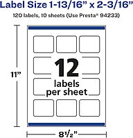 Avery Glossy White Rectangle Labels, Sure Feed Technology, 1-13/16" x 2-3/16", 120 Glossy White Labels, Print-to-The-Edge, Permanent Adhesive, Laser/Inkjet Printable 120 labels