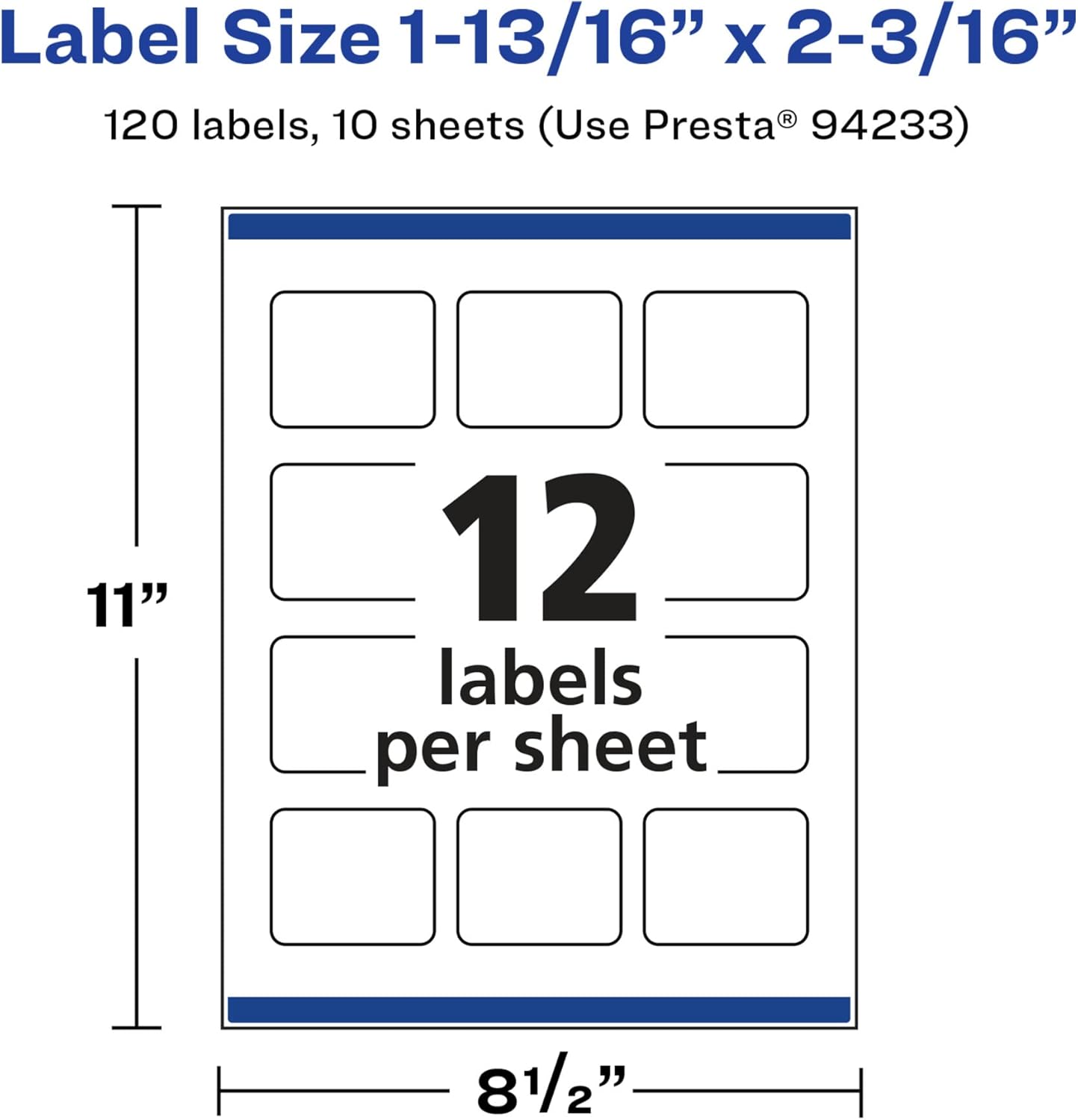 Avery Glossy White Rectangle Labels, Sure Feed Technology, 1-13/16" x 2-3/16", 120 Glossy White Labels, Print-to-The-Edge