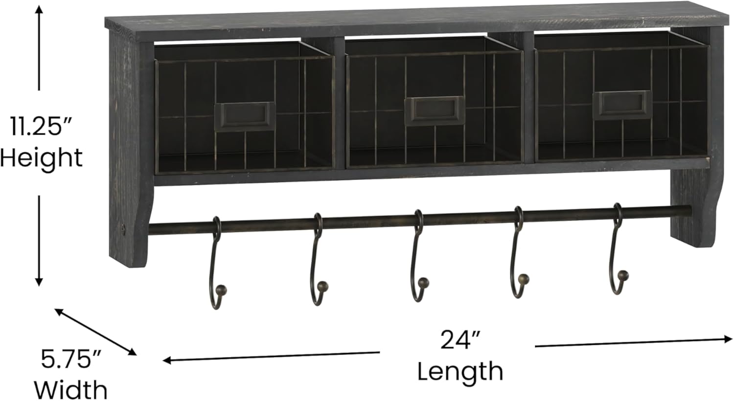 Flash Furniture Daly Wall Mounted Solid Pine Storage Rack