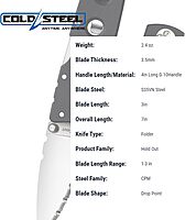 COLD STEEL Hold Out 3" S35VN Folding Pocket Knife with G-10 Handle and Tri-Ad Lock