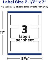 Avery Matte White Removable Rectangle Labels, Sure Feed Technology, Print-to-The-Edge, 2.5" x 7", 45 Removable Labels, Laser/Inkjet Printable 45 labels