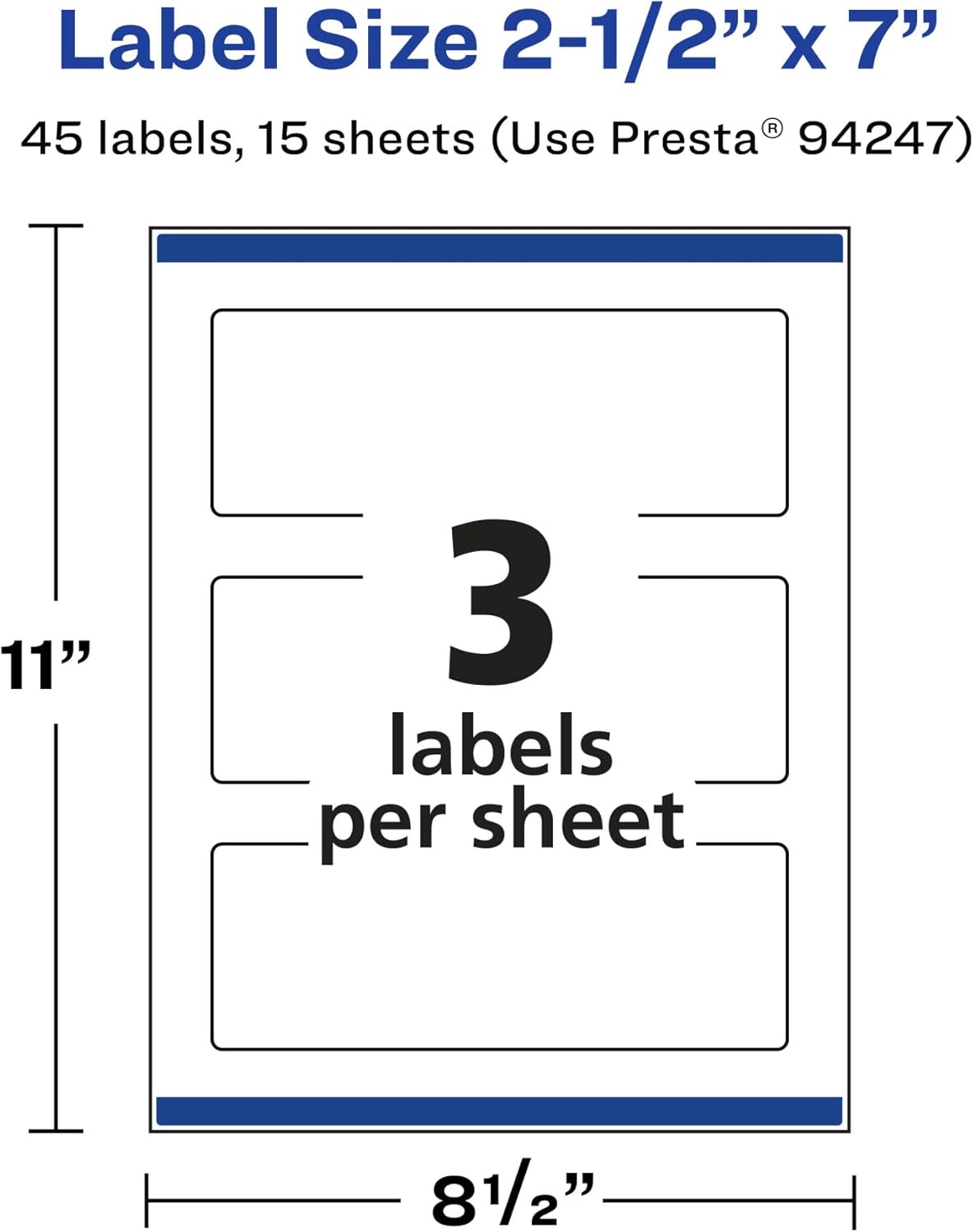 Avery Matte White Removable Rectangle Labels, Sure Feed Technology, Print-to-The-Edge, 2.5" x 7", 45 Removable Labels