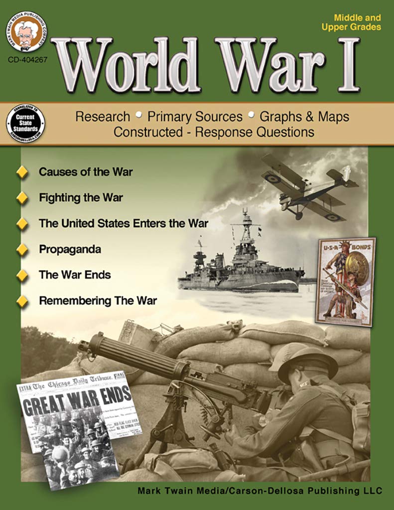 Mark Twain World War I World History Workbook, Middle School Books Covering WWI Causes, Propaganda, and More