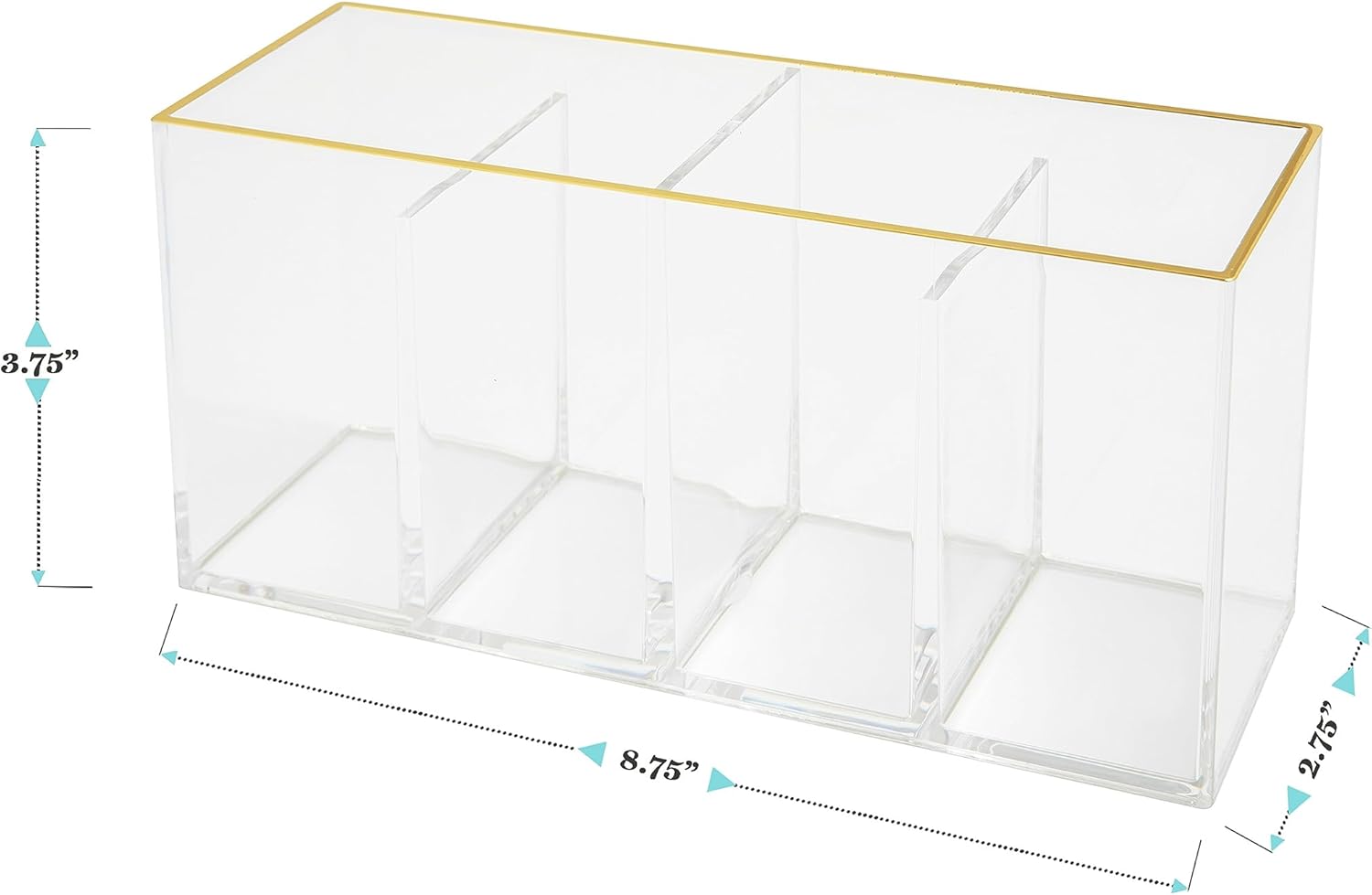Martha Stewart Kerry Plastic 4 Compartment Pen Holder Office Desktop Organizer, with Gold Trim