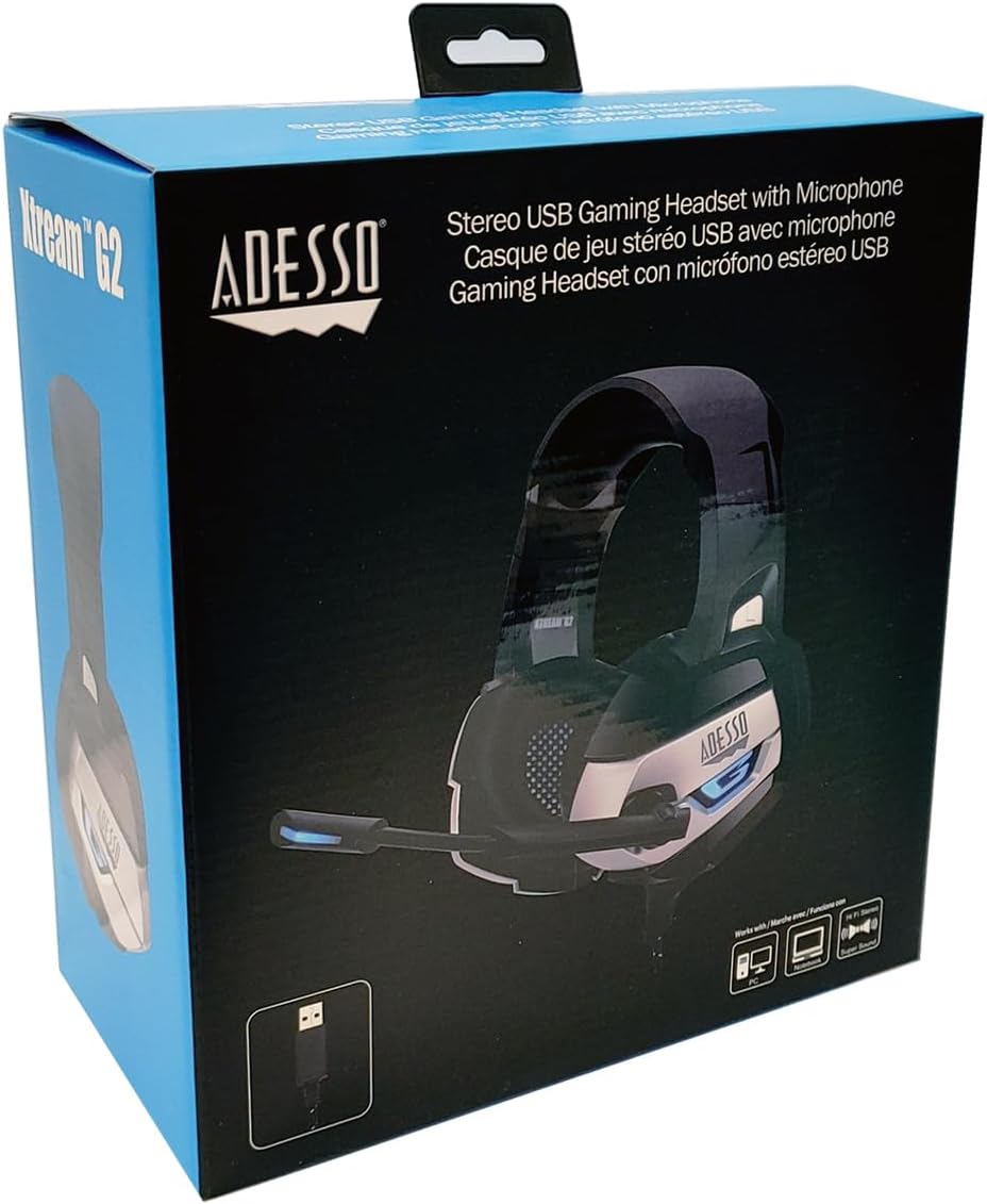 ADESSO Xtream Gaming Headset with 50 mm Drivers, Noise Cancelling Microphone and LED Lighting