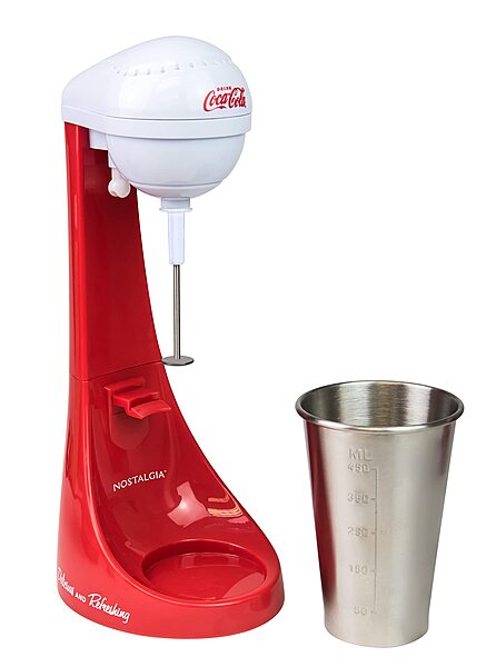 Nostalgia Two-Speed Electric Coca-Cola Limited Edition Milkshake Maker and Drink Mixer, Includes 16-Ounce Stainless Steel Mixing Cup and Rod, Red Coke