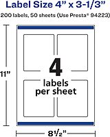 Avery Matte White Rectangle Labels, Sure Feed Technology, 4" x 3-1/3"
