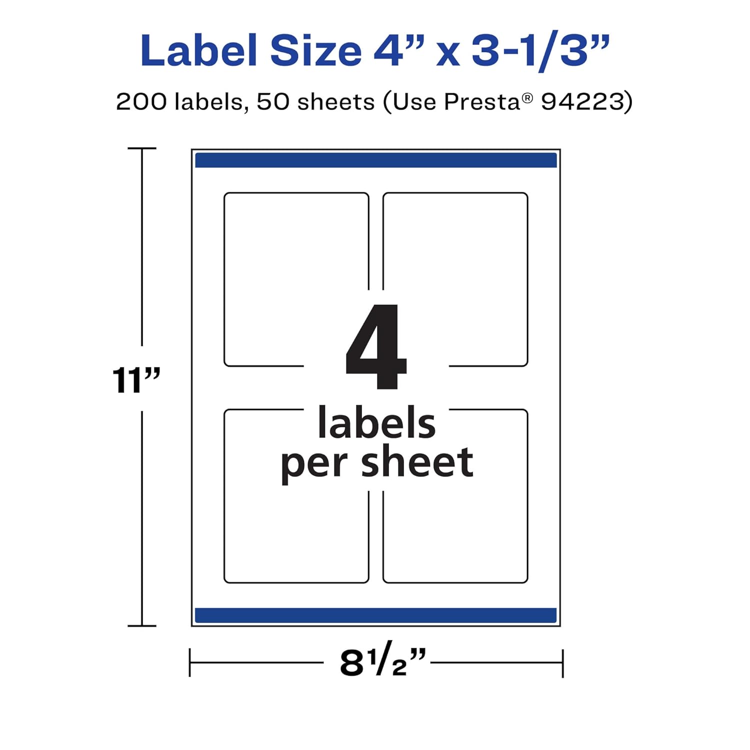 Avery Matte White Removable Rectangle Labels, Sure Feed Technology, Print-to-The-Edge, 4" x 3-1/3"