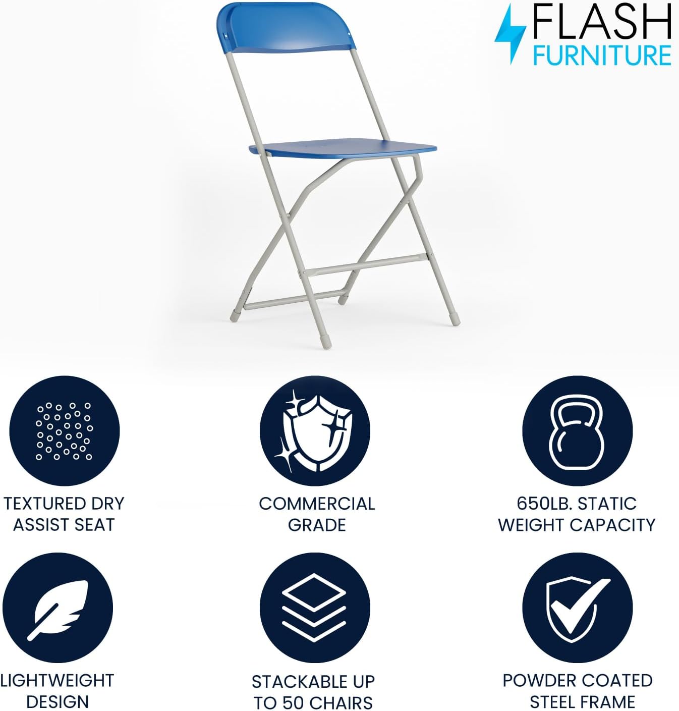 Flash Furniture Hercules Series Commercial-Grade Plastic Folding Chair - 650LB Weight Capacity
