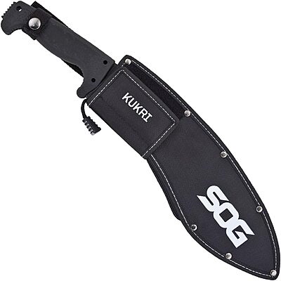 SOG Sogfari Kukri 13" Stainless Steel Survival Machete Knife | Saw on the Back of the Blade, Textured Handle, Nylon Sheath