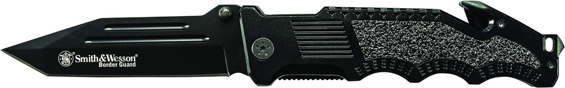 SMITH & WESSON Border Guard 10in High Carbon S.S. Folding Knife with 4.4in Tanto Blade and Aluminum - Survival and EDC