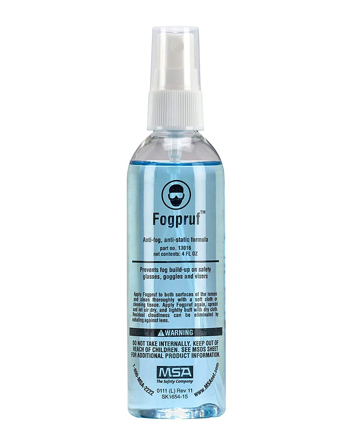 MSA 13016 FogPruf Lens Cleaner - 4 Oz Spray Bottle, Protective Eye Wear Accessory, Reusable Safety Gear, Streak Free Results