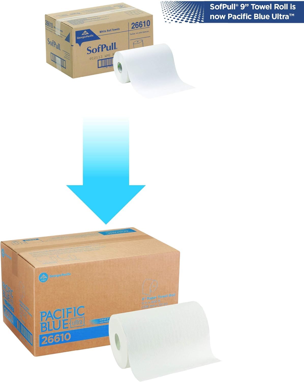 Pacific Blue Ultra 9” Paper Towel Roll (Previously Branded SofPull) by GP PRO (Georgia-Pacific), White, 26610, 400 Feet Roll