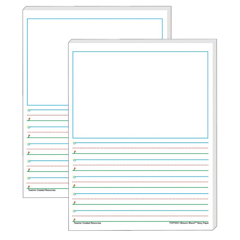 Teacher Created Resources Smart Start 1-2 Story Paper, 8-1/2in x 11in, Primary Rule, White, 100 Sheets Per Pack