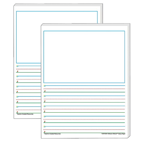 Teacher Created Resources Smart Start 1-2 Story Paper, 8-1/2in x 11in, Primary Rule, White, 100 Sheets Per Pack, Set Of 2 Packs