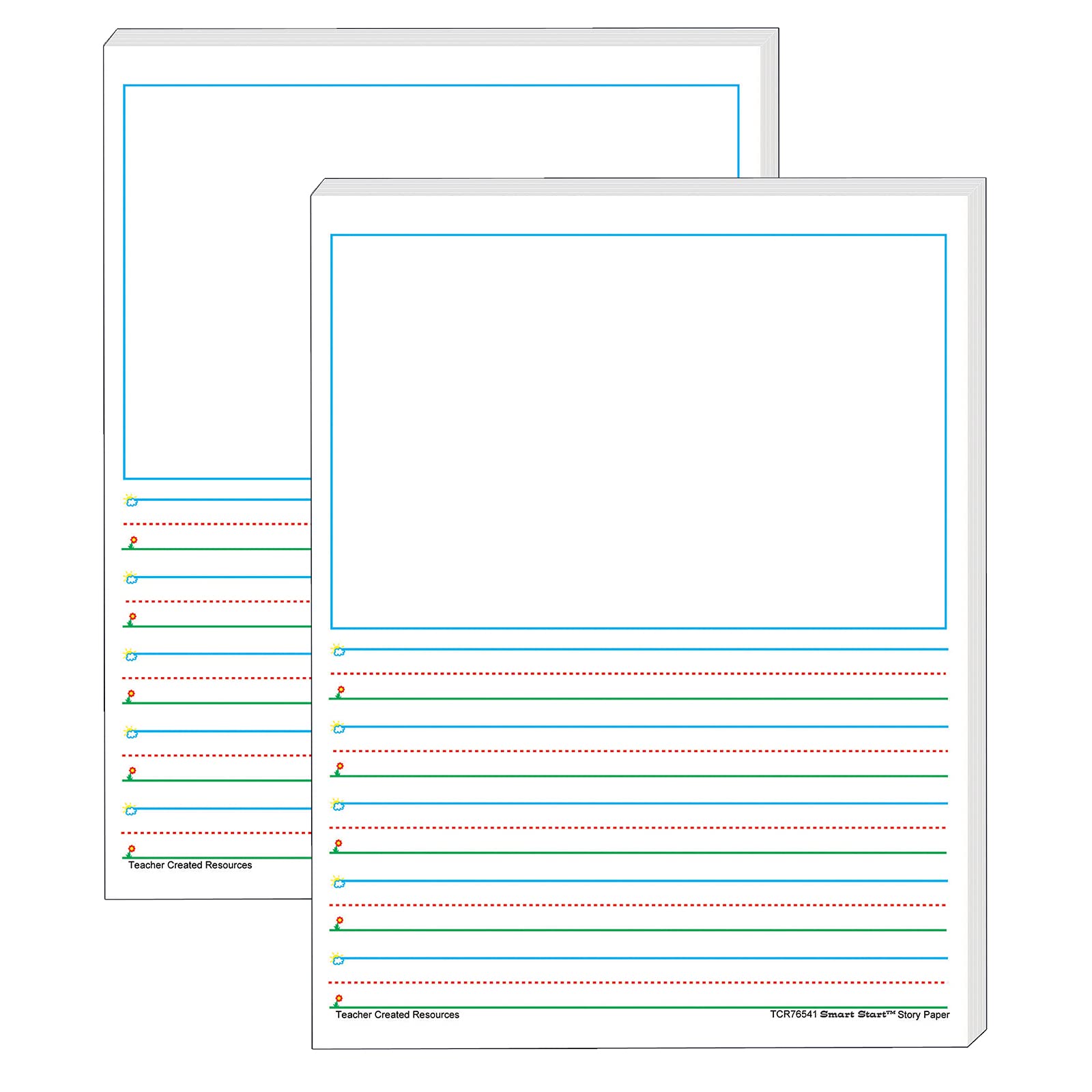 Teacher Created Resources Smart Start 1-2 Story Paper, 8-1/2in x 11in, Primary Rule, White, 100 Sheets Per Pack