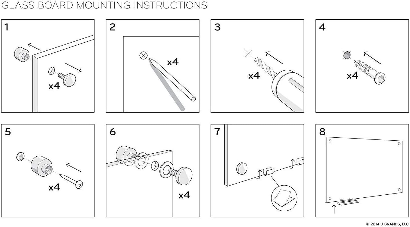 U Brands Non-Magnetic Glass Dry-Erase Board, 72in X 48in, Black Surface, Frameless, Actual Size 70in X 47in (173U00-01)