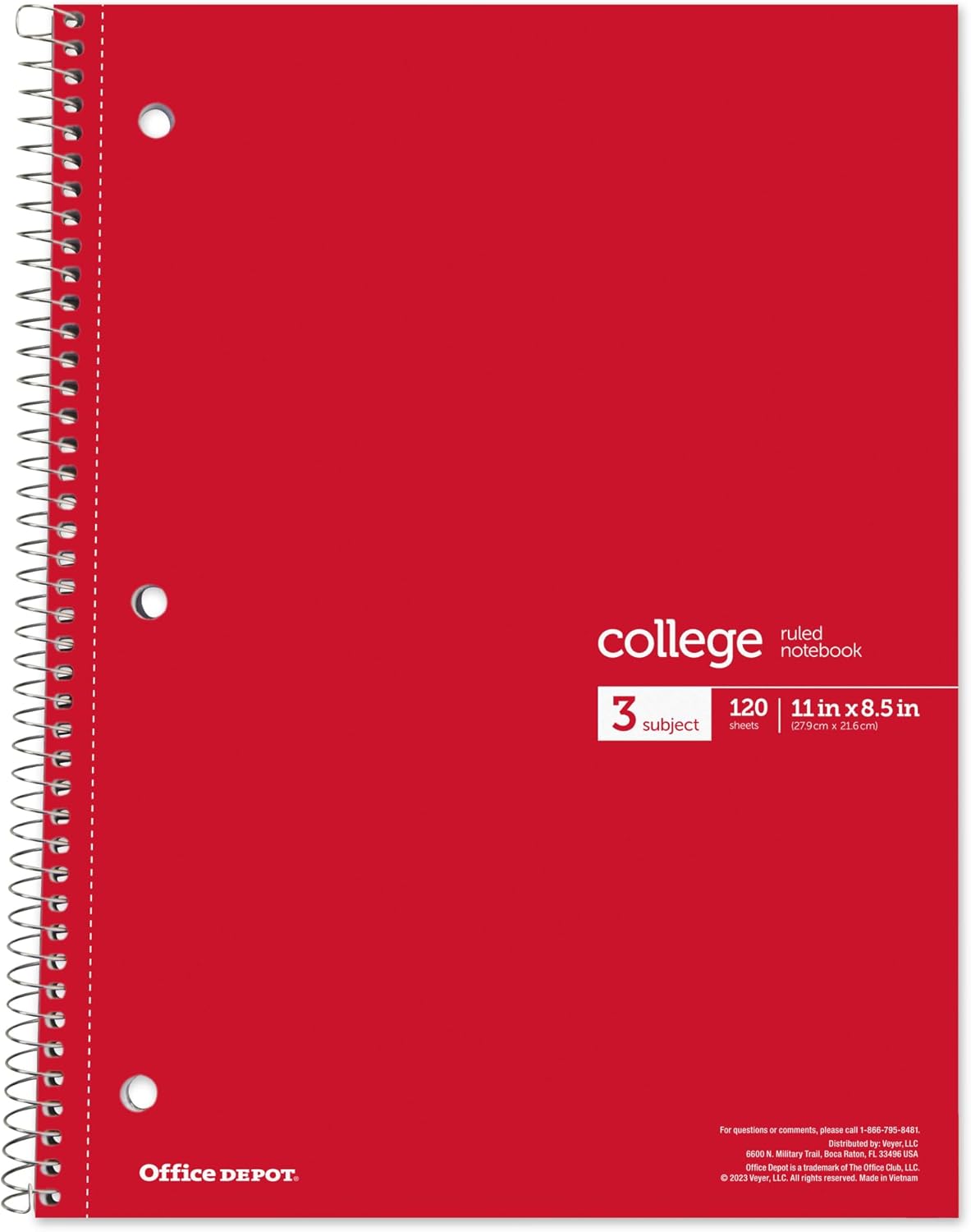Office Depot® Wirebound Notebooks, 8-1/2" x 11", 3 Subjects, College Ruled, 120 Sheets, Assorted Colors, Pack Of 6 Notebooks