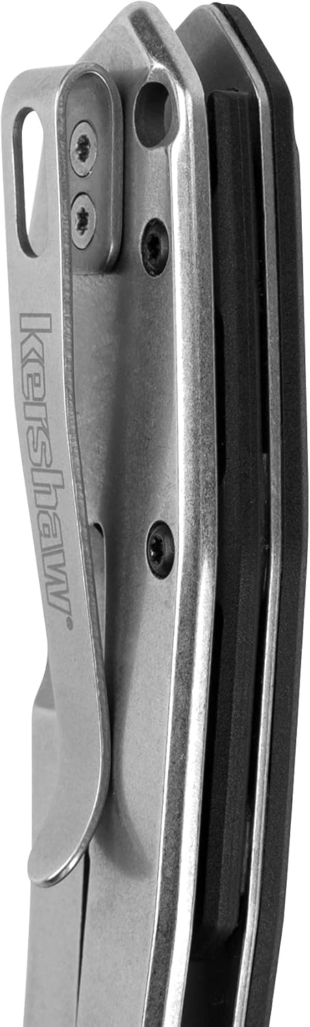 Kershaw Bracket Pocketknife, 3.4" 8Cr13MoV Stainless Steel Cleaver Blade, Assisted One-Handed Flipper Opening, Folding EDC