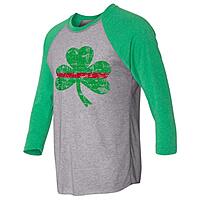 THIN BLUE LINE USA St. Patrick's Shamrock Raglan 3/4 Sleeve T-Shirt