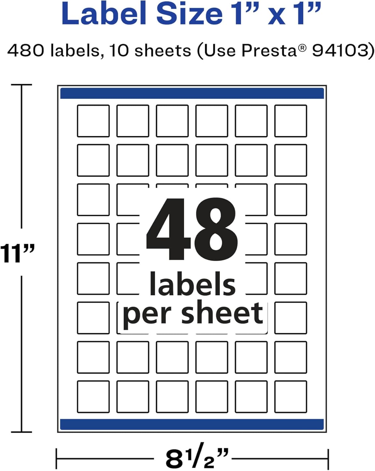 AVERY Glossy White Square Labels, Sure Feed Technology, 1" x 1", Print-to-The-Edge, Permanent Adhesive