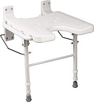 HealthSmart Wall Mount Fold Away Bath Chair Shower Seat Bench with Adjustable Legs, FSA and HSA Eligible, Seat 16 x 16 Inches, White