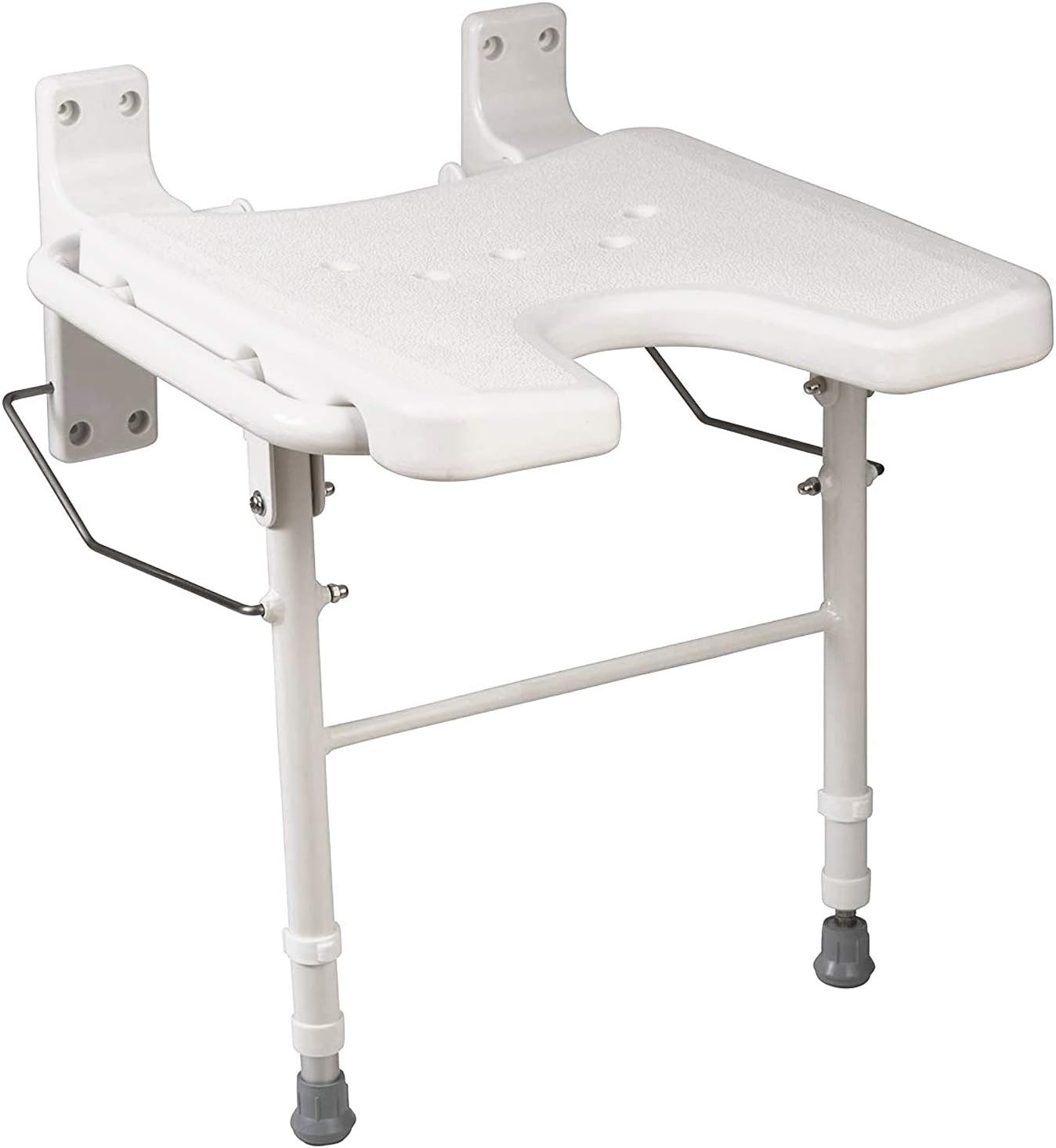 HealthSmart Wall Mount Fold Away Bath Chair Shower Seat Bench with Adjustable Legs, FSA and HSA Eligible