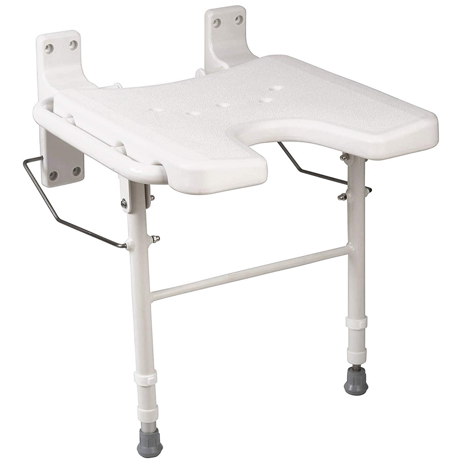 HealthSmart Wall Mount Fold Away Bath Chair Shower Seat Bench with Adjustable Legs, FSA and HSA Eligible