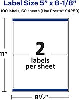 Avery Glossy Clear Rectangle Labels, Sure Feed Technology, 5" x 8-1/8", Laser/Inkjet Printable
