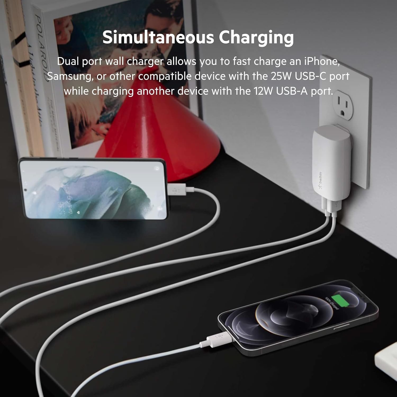 Belkin USB C Charger Block 37W - Power Delivery 25W USB-C Port + 12W USB-A Port for PPS Charging Apple iPhone 16, 16