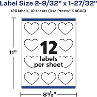 Avery Glossy White Heart Labels, Sure Feed Technology, 2-9/32" x 1-27/32", 120 Glossy White Labels, Print-to-The-Edge