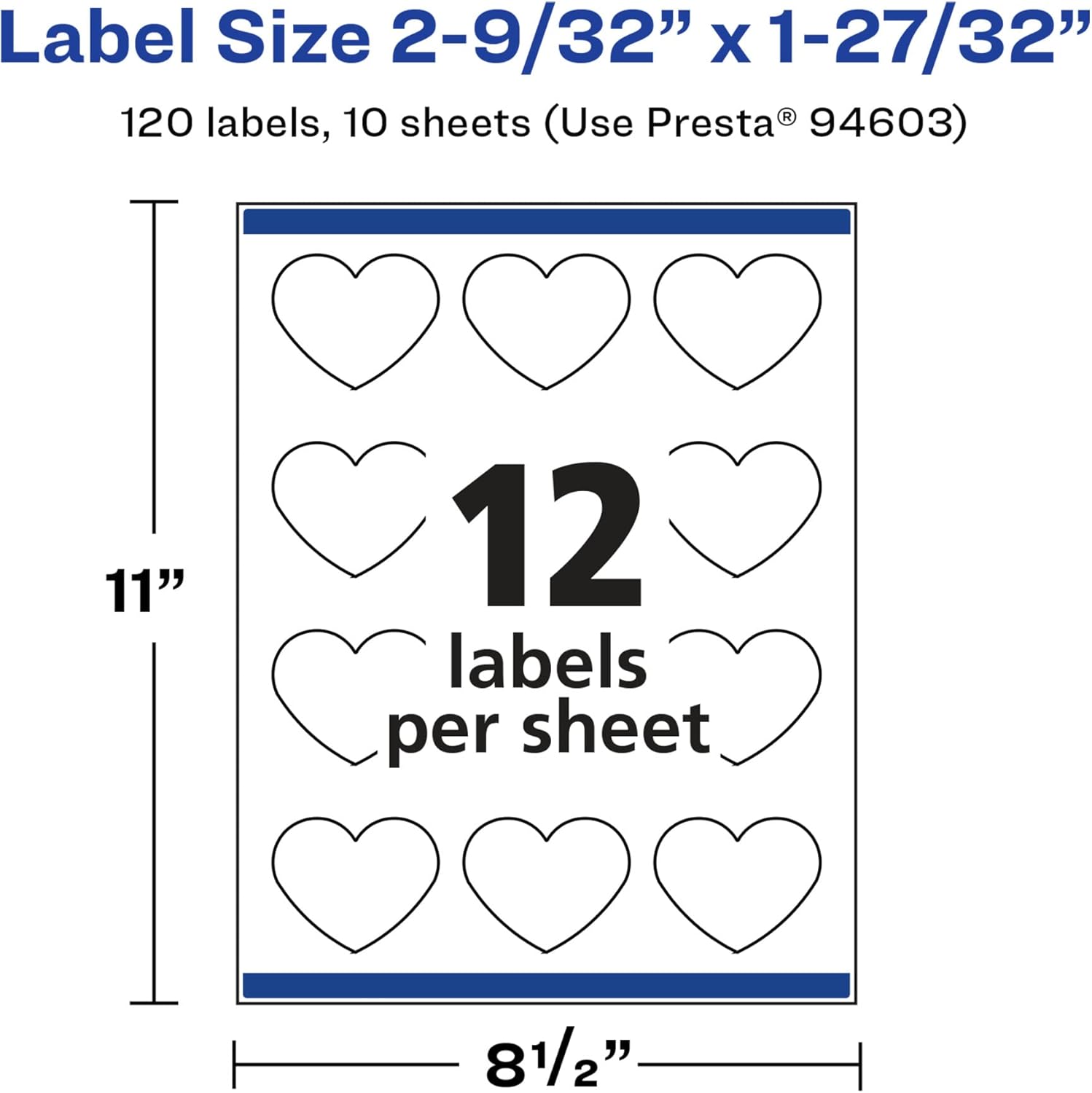 Avery Glossy White Heart Labels, Sure Feed Technology, 2-9/32" x 1-27/32", 120 Glossy White Labels, Print-to-The-Edge