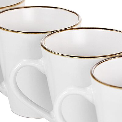 Elama Arthur 6 Piece Stoneware Mug Set in Matt White with Gold Rim