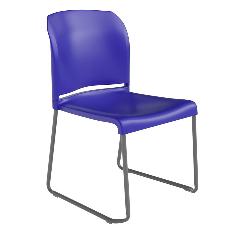 Flash Furniture Hercules Series 880 lb. Capacity Blue Full Back Contoured Stack Chair with Gray Powder Coated Sled Base