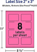 Avery Printable Rectangle Labels, Sure Feed Technology, 2" x 3", Bright Pink, Print-to-the-Edge, Laser/Inkjet Printable