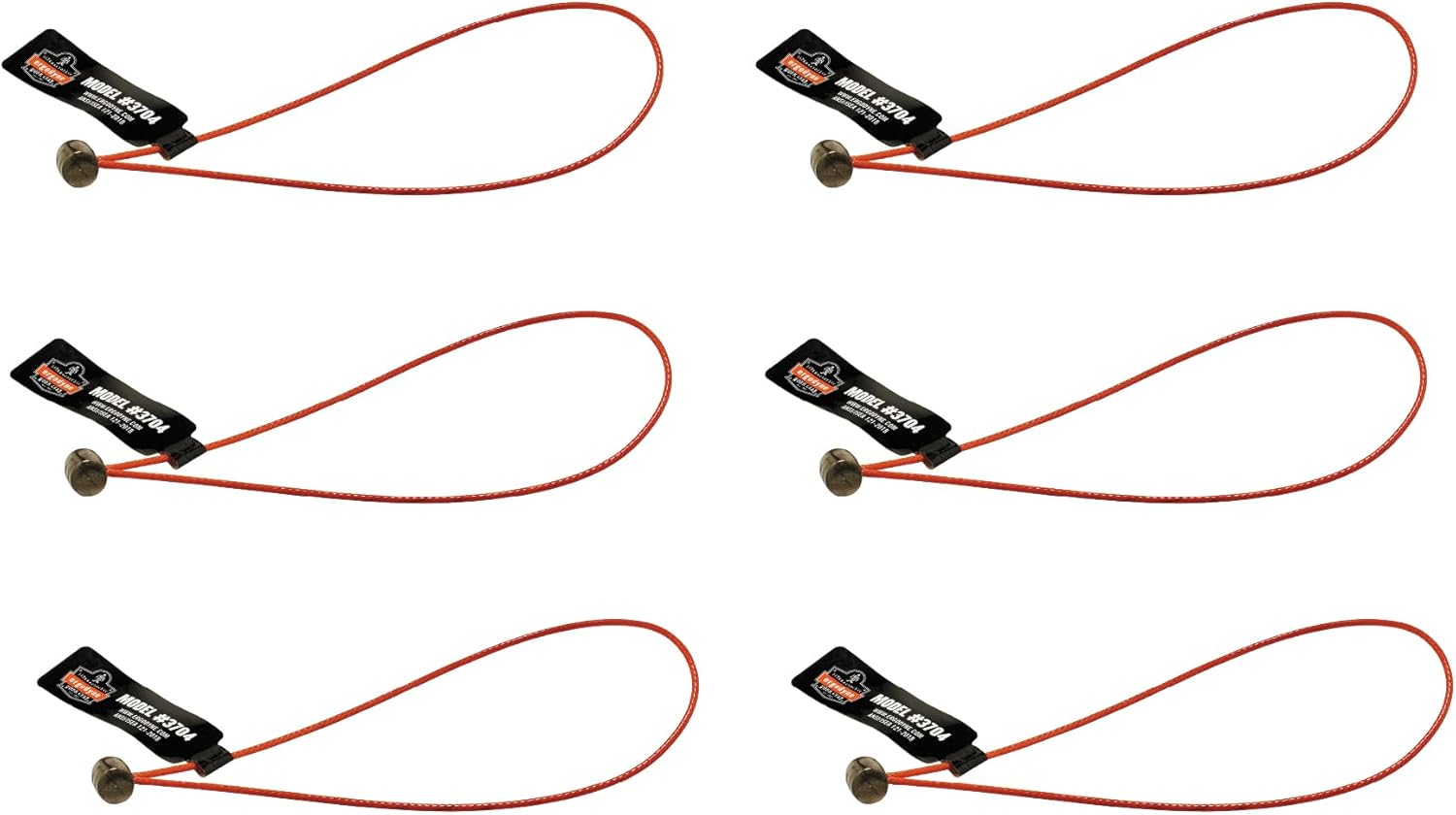Wire Tool Attachment Tail with Loop End, Tool Weight Capacity 2lbs, 6-Pack, Ergodyne Squids 3704 , Orange