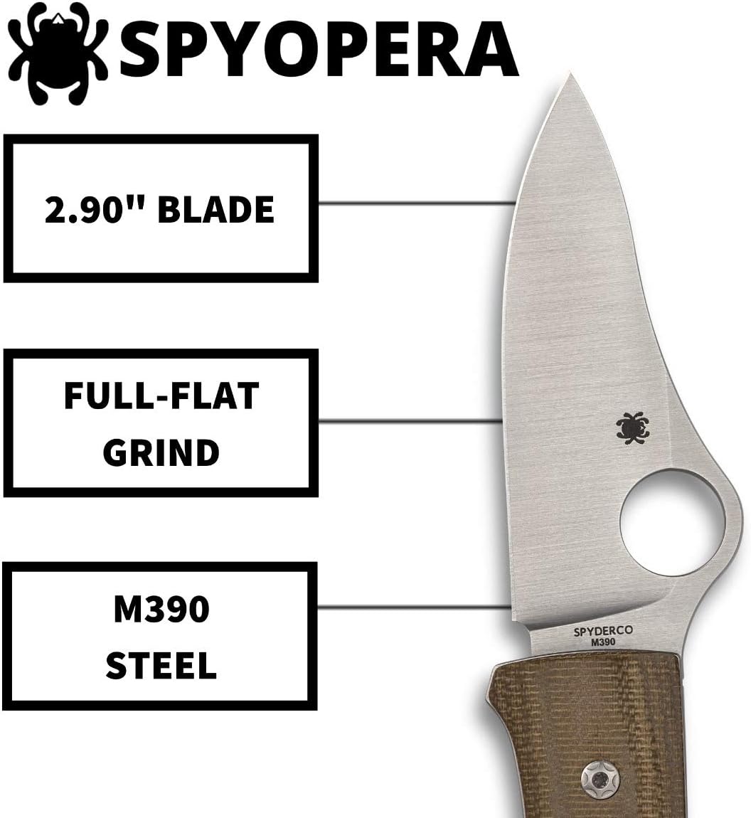 Spyderco SpyOpera Knife with 2.90" M390 Stainless Steel Blade and Brown Canvas Micarta Handle - PlainEdge - C255CMP
