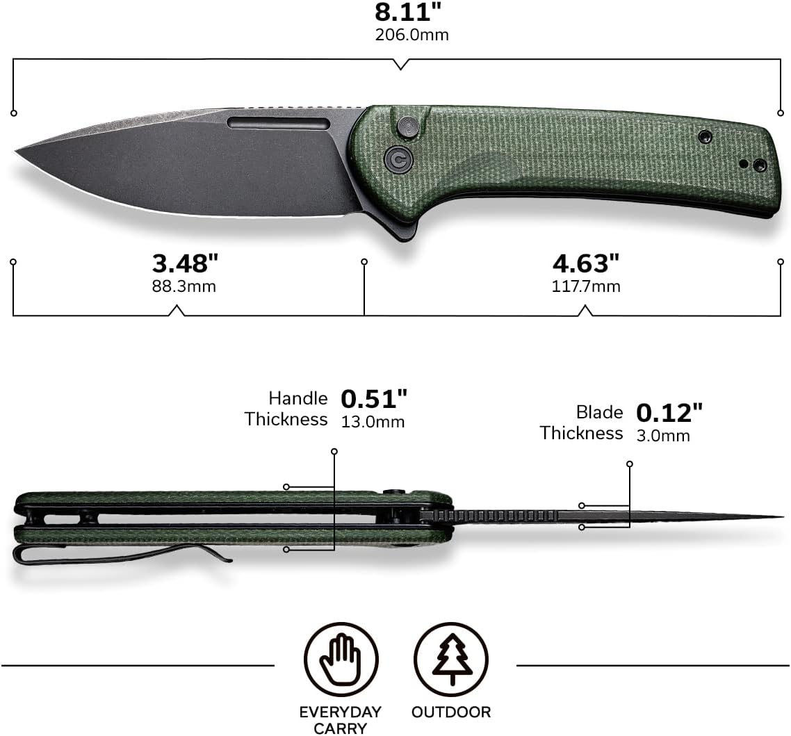 CIVIVI Conspirator Pocket Folding Knife 3.48in Blade, Micarta Handle, Button Lock