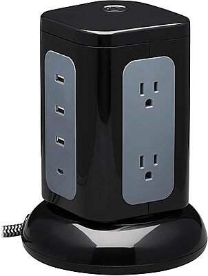 Tripp Lite TLP606UCTOWER Surge Protector Tower with USB Ports, 1800 Joules, 6-Outlets, 3 USB-A + 1 USB-C, 8ft Cord, Desk Accessory Charging Tower, Dorm Essentials, Tower Power Strip with Surge