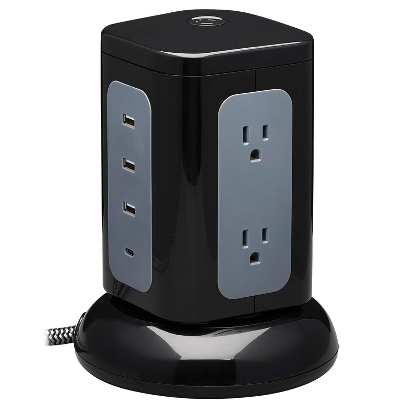 Tripp Lite TLP606UCTOWER Surge Protector Tower with USB Ports, 1800 Joules, 6-Outlets, 3 USB-A + 1 USB-C, 8ft Cord, Desk Accessory Charging Tower, Dorm Essentials, Tower Power Strip with Surge