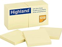 Highland™ Self-Stick Notes, 3 in x 3 in, Yellow, 12 Pads/Pack, 100 Sheets/Pad
