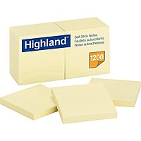 Highland™ Self-Stick Notes, 3 in x 3 in, Yellow, 12 Pads/Pack, 100 Sheets/Pad