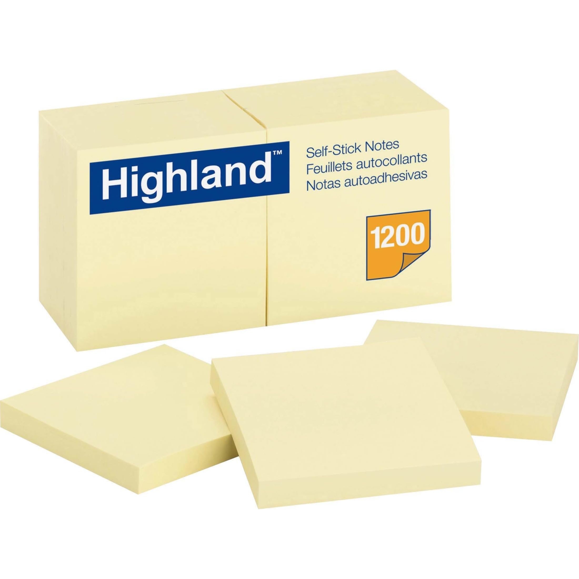 Highland™ Self-Stick Notes, 3 in x 3 in, Yellow, 12 Pads/Pack, 100 Sheets/Pad