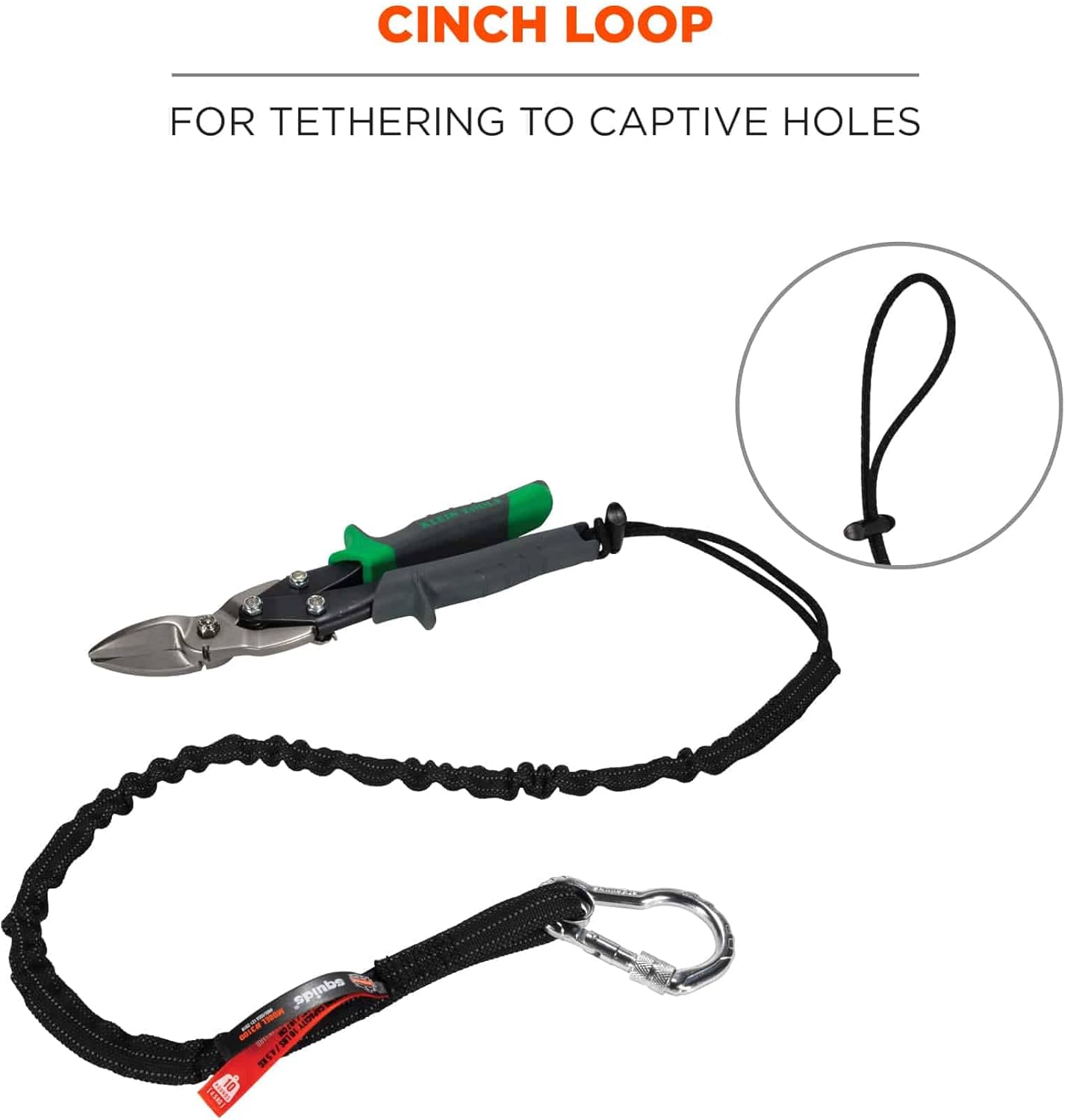 Ergodyne Squids 3100 Tool Lanyard with Single Carabiner and Adjustable Loop End, Standard Length Black