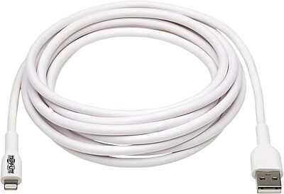 Tripp Lite Safe-IT USB-A to Lightning Charge Cable for iPhone & iPad, Male-to-Male Cable, MFi Certified, White, 9.8 Feet / 3 Meters, 2-Year Warranty (M100AB-03M-WH)