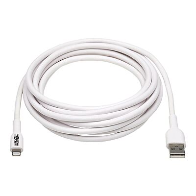 Tripp Lite Safe-IT USB-A to Lightning Charge Cable for iPhone & iPad, Male-to-Male Cable, MFi Certified, White, 9.8 Feet / 3 Meters, 2-Year Warranty (M100AB-03M-WH)