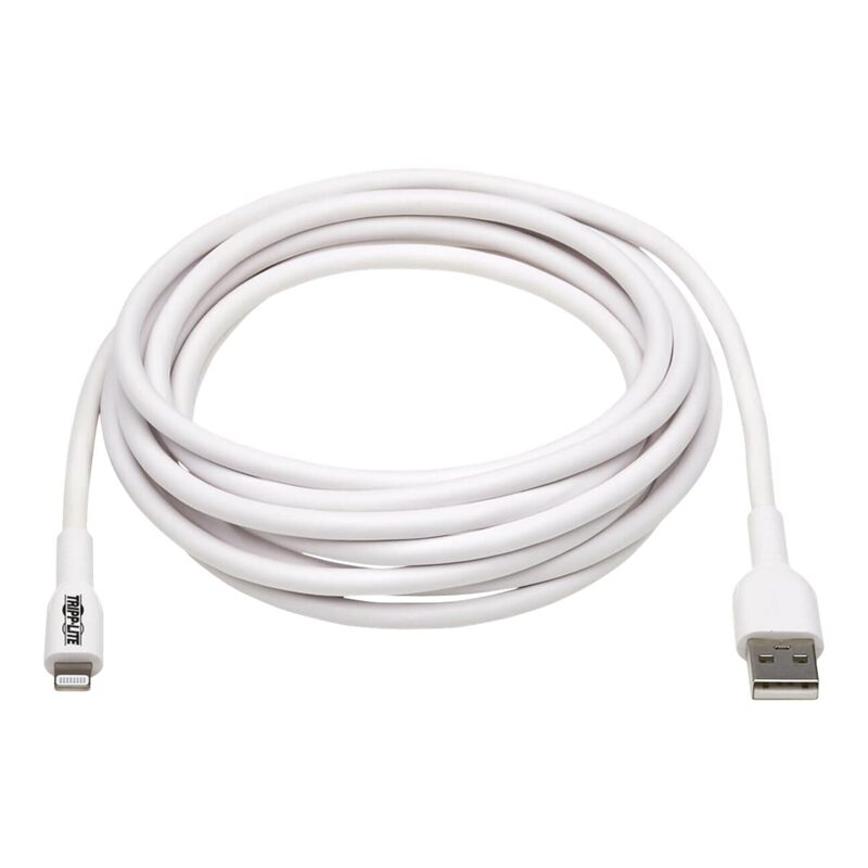 Tripp Lite Safe-IT USB-A to Lightning Charge Cable for iPhone & iPad, Male-to-Male Cable, MFi Certified, White, 9.8 Feet / 3 Meters, 2-Year Warranty (M100AB-03M-WH)